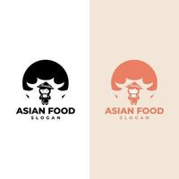 vector logo of a cute Chinese woman carrying a noodle bowl, food logo, with a white background
