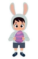 boy lifting easter egg vector