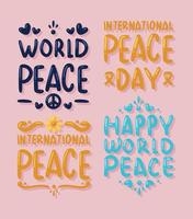 four peace day letterings vector