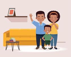 afro couple with son in living vector