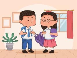 little students couple in room vector