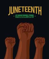 juneteenth lettering with afro fists vector