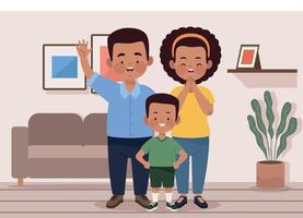 afro parents couple with son vector