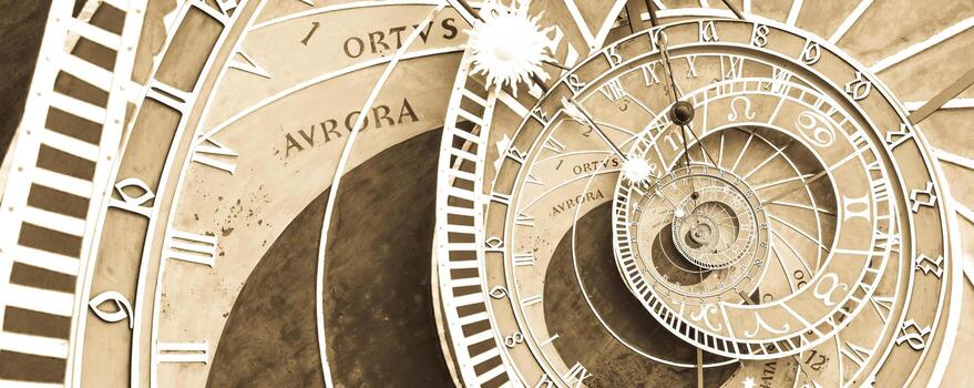 Droste effect background based on Prague astronomical clock. Abstract design for concepts related to astrology and fantasy. photo