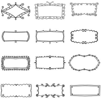 Sketchy Name Frame,blank doodle labels with leaves and flowers,for Valentines Day greeting cards or backgrounds