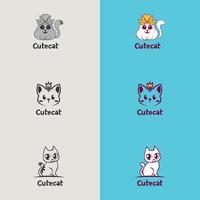 Cute vector cat cartoon logo template