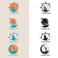 conjunto de plantillas de logotipos náuticos. logotipo de barco, logotipos de barcos de carga para exportación o importación internacional vector