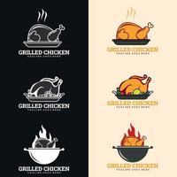 vector de logotipo de pollo a la parrilla. logotipo de comida caliente de pollo, plantilla de logotipo de asado de pollo