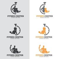 set of fitness badges. Fitness Gym logo design template. Labels in vintage style with sport silhouette symbols vector