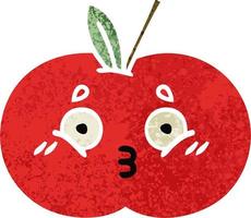 retro illustration style cartoon red apple vector