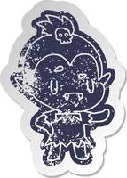distressed old sticker kawaii of cute vampire girl vector
