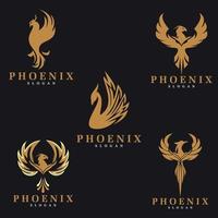 phoenix bird fire logo. Sets of Phoenix logo design template. Vector Illustration
