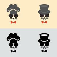cat chef logo with chef hat. Gentleman cat with top hat and monocle. Funny cartoon vector drawing.