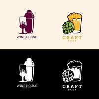 logo de cerveza artesanal, logo de vino. , símbolos, iconos, etiquetas de pub, colección de insignias. icono de vector para el menú del restaurante