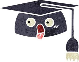 retro illustration style cartoon graduation hat vector