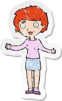 retro distressed sticker of a cartoon confused woman vector