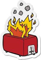 sticker of a cartoon burning toaster vector