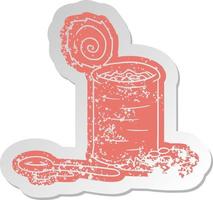 distressed old sticker of an opened can of beans vector