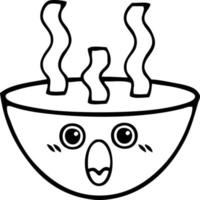 line drawing cartoon bowl of hot soup vector