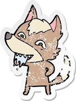 distressed sticker of a cartoon hungry wolf vector