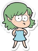 sticker of a cartoon elf girl in dress vector