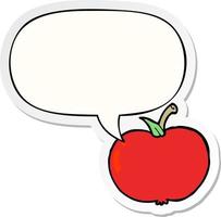 cartoon apple and speech bubble sticker vector