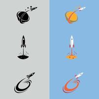 Launch, rocket, startup icon. Vector illustration. A rocket flying around the moon