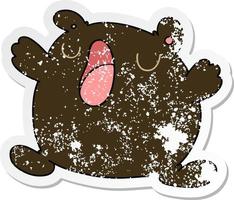 distressed sticker of a quirky hand drawn cartoon singing bear vector