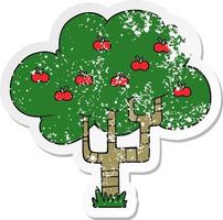 distressed sticker of a cartoon apple tree vector