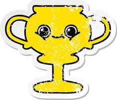 distressed sticker of a cute cartoon trophy vector