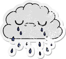 distressed sticker cartoon of cute crying cloud vector