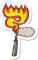 retro distressed sticker of a cartoon burning match vector