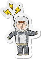 retro distressed sticker of a cartoon space man vector