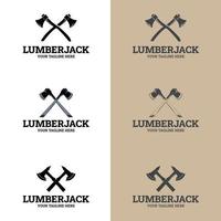 Lumberjack logo set. Woodworking Cross Axe Logo Design, Creative Carpentry Lumberjack Emblem Vector