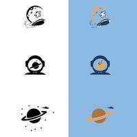 Astronaut logo template design. vector planet logo satellite design template. rocket around the planet vector illustration