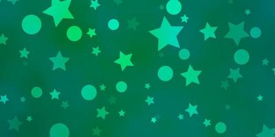 Fondo de vector verde claro con círculos, estrellas.