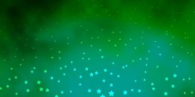 Dark Green vector background with colorful stars.