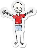 retro distressed sticker of a cartoon skeleton in clothes vector