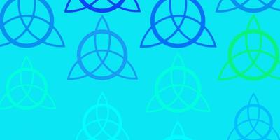 Light Blue, Green vector background with occult symbols.