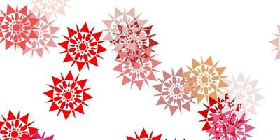 Light red, yellow vector pattern with colored snowflakes.