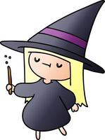 gradient cartoon of a cute kawaii witch girl vector