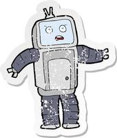 retro distressed sticker of a cartoon funny robot vector