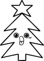 árbol de navidad de dibujos animados de dibujo lineal vector