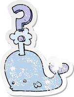 distressed sticker of a cartoon curious whale vector