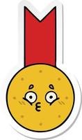 sticker of a cute cartoon gold medal vector