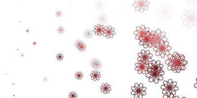 plantilla de doodle de vector rojo claro con flores.