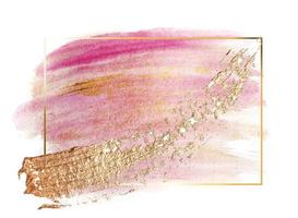 Pastel rose and pink brush paint strokes and gold contour frame. Illustration