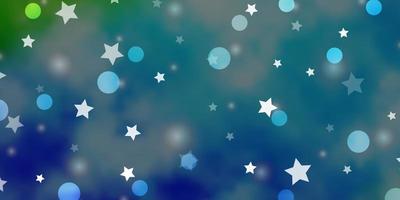 Light Blue, Green vector layout with circles, stars.