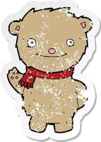 retro distressed sticker of a cartoon teddy bear vector