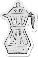 pegatina angustiada de una cafetera espresso de dibujos animados vector